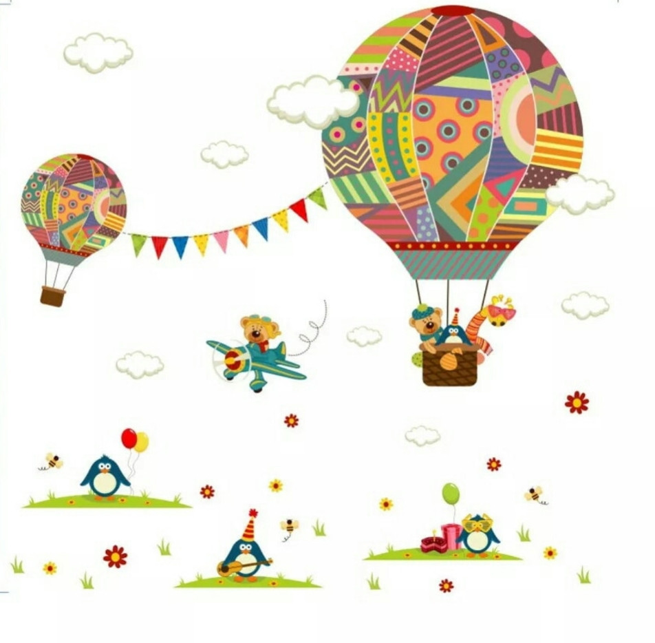 Декоративні наклейки для дитячого садка Звірі на повітряних кулях (лист 30 х 90 см) Б156