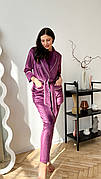 Жіночий комплект для дому штани, футболка та халат XS Слива (комплект з 3 речей)