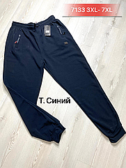 Чоловічі теплі трикотажні штани на флiсi синi БАТАЛ 7133-2 (в уп. один колiр) осiнь-зима. фабричний Китай.
