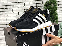 Зимние кроссовки Adidas Iniki на меху женские замш подошва пена черные 36 38 размер, Адидас