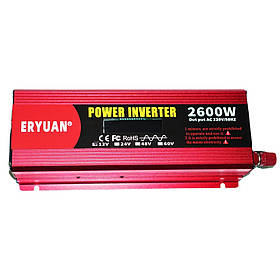 Перетворювач напруги інвертор Eryuan 2600W LCD DC/AC 12V-220V з чистою синусоїдою та вольтметром Red