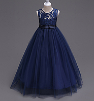Платье тёмно-синее бальное выпускное длинное в пол нарядное для девочки в садик или школу
