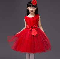 Платье красное бальное выпускное нарядное для девочки за колено.