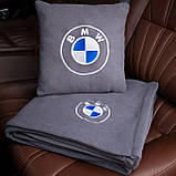 Подушка та плед в автомобіль з логотипом BMW, флісовий набір, фото 5