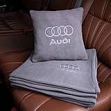 Подушка та плед в автомобіль з логотипом AUDI чорний, флісовий набір, фото 5