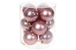Набір ялинкових кульок 8см, колір - рожевий оксамит, 12шт: 6шт - матовий, 6шт - перламутр