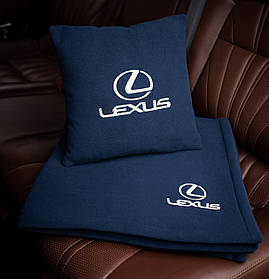 Подушка та плед в автомобіль з логотипом Lexus, флісовий набір