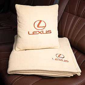 Подушка та плед в автомобіль з логотипом Lexus, флісовий набір