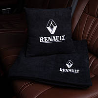 Подушка и плед в машину с логотипом Renault, флисовый набор