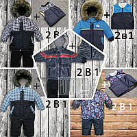 Термо зимний раздельный комбинезон для мальчика полукомбинезон и куртка со съёмной овчиной 2995