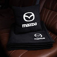 Подушка и плед в машину с логотипом Mazda, флисовый набор