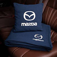 Подушка та плед в автомобіль з логотипом Mazda, флісовий набір