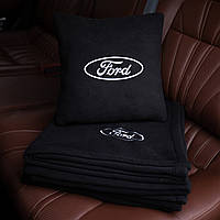 Подушка та плед в автомобіль з логотипом Ford, флісовий набір