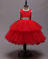 Платье красное пышное с удлинненым задом за колено бальное праздничное нарядное для девочки.