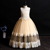 Платье Размеры 120, 130, 150 шампань бальное выпускное длинное в пол нарядное для девочки.