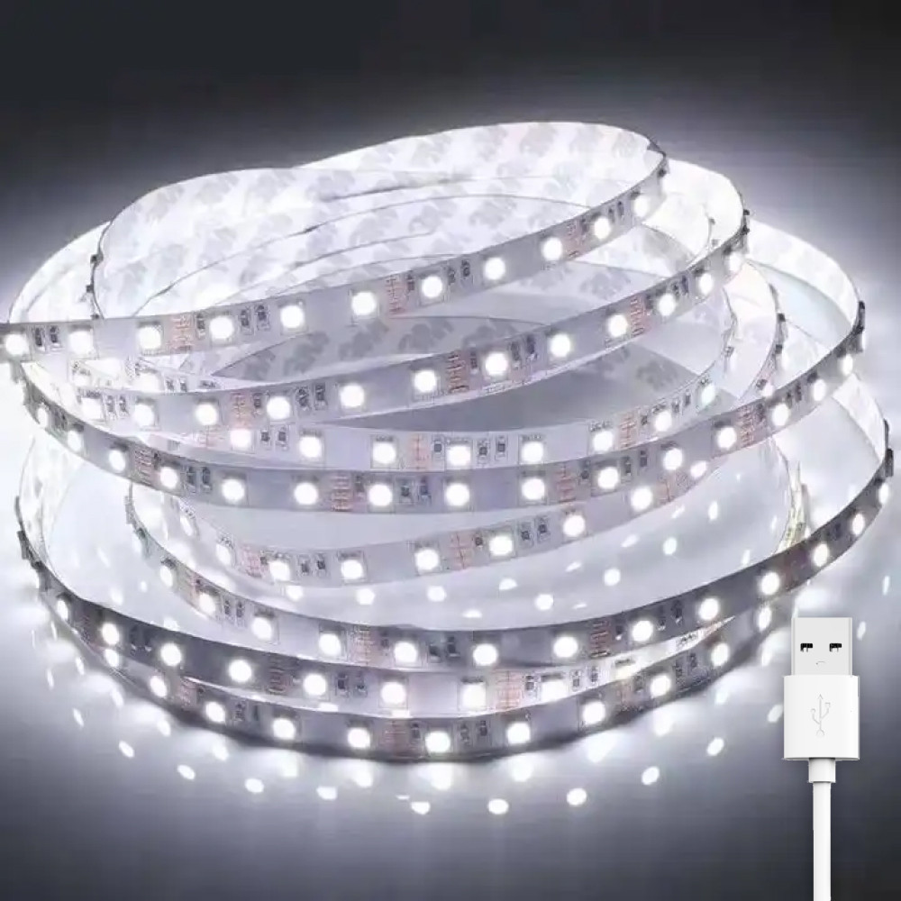 Світлодіодна стрічка SMD 5050, 5м, від USB, 30 LED на метр, статичний режим, IP44, Білий