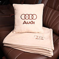 Подушка и плед в машину с логотипом AUDI, флисовый набор