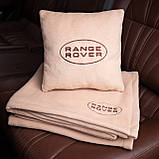 Подушка та плед в автомобіль з логотипом Range Rover, флісовий набір, фото 2