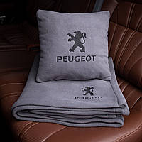 Подушка и плед в машину с логотипом Peugeot, флисовый набор