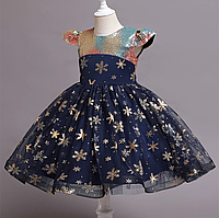 Платье Снежинка с коротеньким рукавчиком по колено нарядное праздничное для девочки размер 110