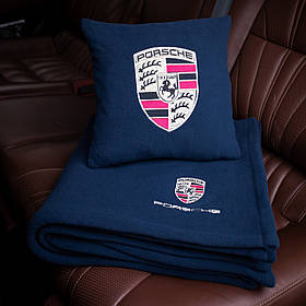 Подушка та плед в автомобіль з логотипом Porsche, флісовий набір