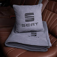 Подушка и плед в машину с логотипом Seat, флисовый набор