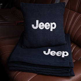 Подушка та плед в автомобіль з логотипом JEEP, флісовий набір