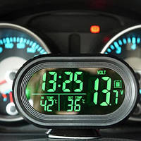 Автомобильные часы VST - 7009V подсветка + 2 термометра + вольтметр, питание от аккумулятора авто 12В-24В