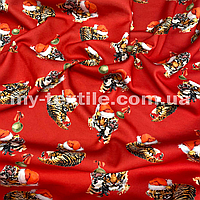 Тринитка с начосом друкований принт Китай 180 см Новорічний тигр на червоному