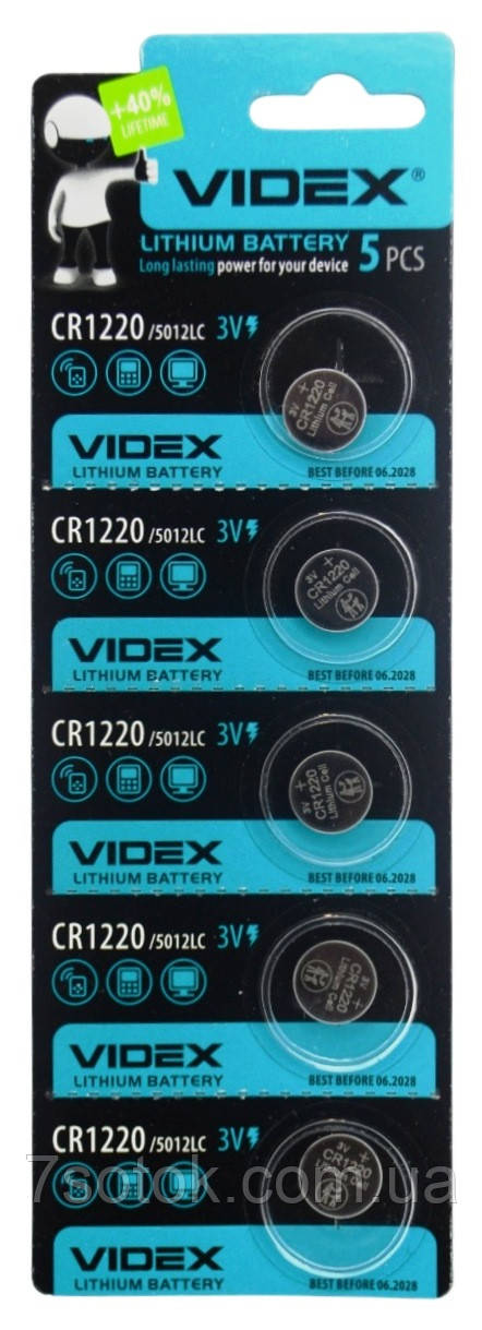 Батарейка, таблетка, Videx, літієва, CR1220, 3V, 5шт/уп: купити оптом ...