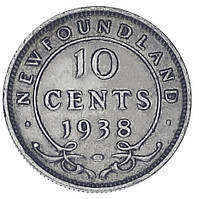 Ньюфаундленд 10 центов 1938 Серебро F-VF