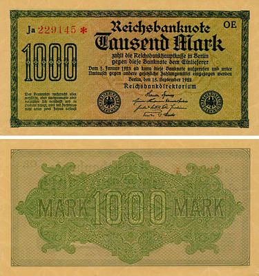 ドイツ 1000マルク 1922年 ドイツ1000マルク紙幣1000枚 Yahoo