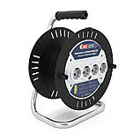 Котушка для подовжувача до 50 м без кабелю на 4 гнізда із заземленням, контактна група — латунь (Чорно-сіра), фото 2