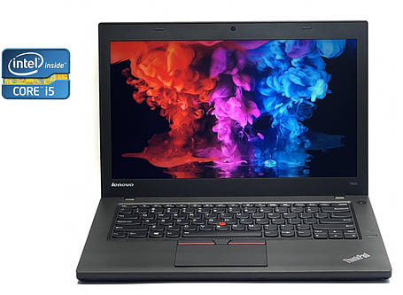 Ноутбук А-клас Lenovo ThinkPad T450/ 14" (1600x900)/ Core i5-5300U/ 8 GB RAM/ 128 GB SSD/ HD 5500/ Дві АКБ, фото 1