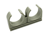 Кліпса подвійна Ø 32 поліпропіленова кріплення для труб сірий колір Asco®