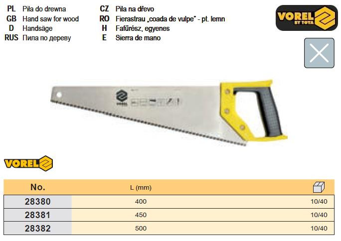 Ножівка дерево ручка пластмаса l=450 мм VOREL-28381