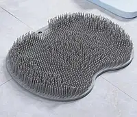 Массажная щетка мочалка для спины и ног Силиконовая на присосках в ванную или душевую Серая GRI