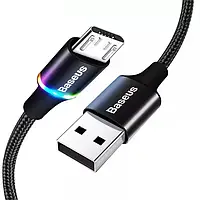 USB Micro USB кабель с led подсветкой 0.5 см Черный, зарядный кабель микро юсб 2А