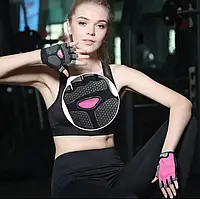 Перчатки спортивные женские для фитнеса, тренировок и велосипеда розовые без пальцев (открытые)