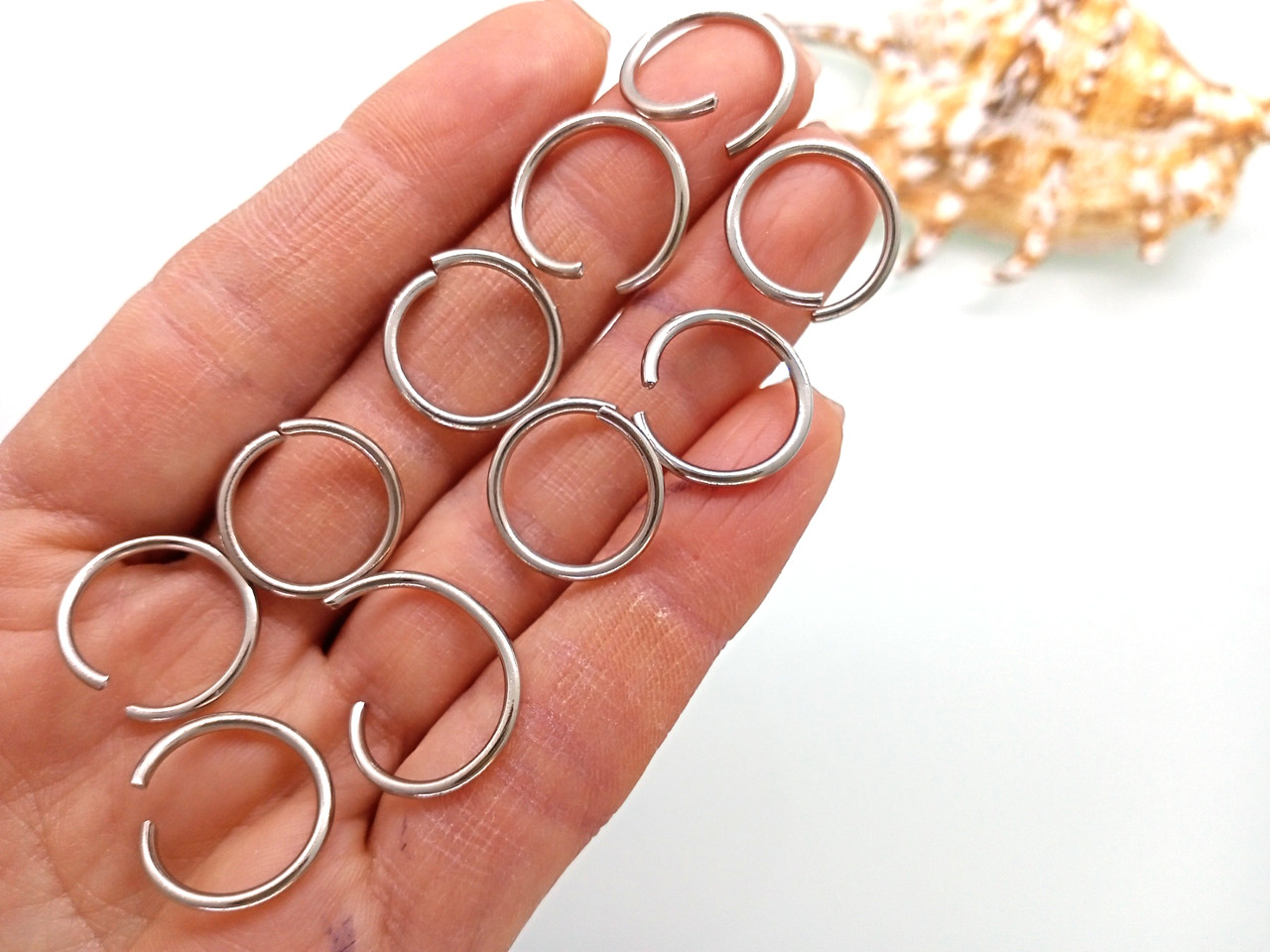 Колічки для волосся відкриті (пірсинг) — 16 мм, срібло 10 шт./пач., фото 1