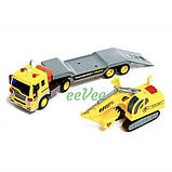 Іграшка машинка трейлер з екскаватором автовоз дитячий інерційний зі світлом і звуком Жовтий (25103), фото 5