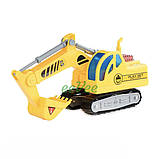 Іграшка машинка трейлер з екскаватором автовоз дитячий інерційний зі світлом і звуком Жовтий (25103), фото 6