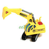 Іграшка машинка трейлер з екскаватором автовоз дитячий інерційний зі світлом і звуком Жовтий (25103), фото 7