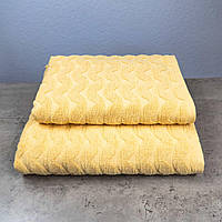 Комплект махровых полотенец Жаккардовых Волна 2шт GM Textile 50х90см, 70х140см 500г/м2 (Желтый)