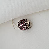 Шарм срібний для браслета з орнаментом і червоною емаллю