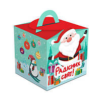 Подарункова коробка 125х125х125 з ручками"Санта"