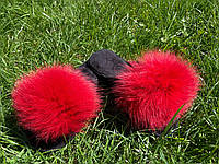 Женские тапочки домашние 41 размер с натуральным мехом красные, тапочки паркетка с мехом для дома