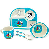 Набор детской бамбуковой посуды Морской, 5 предметов, голубой