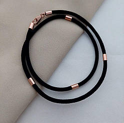 Плетений ювелірний шнурок - мотузка чорний з позолоченими вставками «Хранитель»