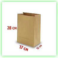 Коричневые бумажные Крафт-пакеты без ручек с дном бурые 170x120x280 (50 ШТ В УП) kotov